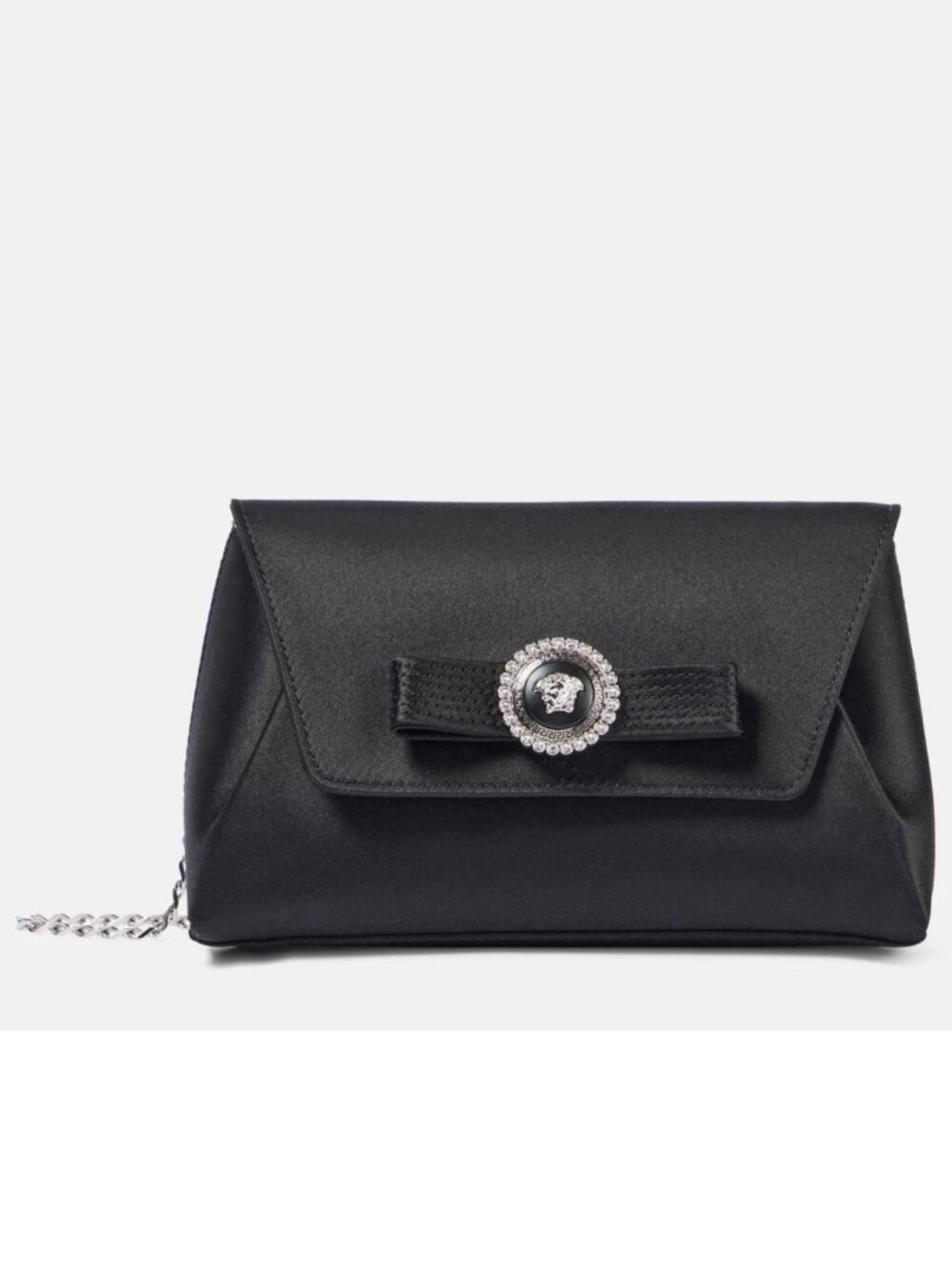 Versace Gianni Ribbon Satin Crystal-Embellished Clutch Crossbody Bag, NWT